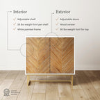Nathan James Enloe Modern Storage Free Standing Accent Cabinet White With Doors In A Rustic Pine Wood Finish And Gold Powder-Coated Metal Base For Hallway, Entryway Or Living Room, Brown/White/Gold