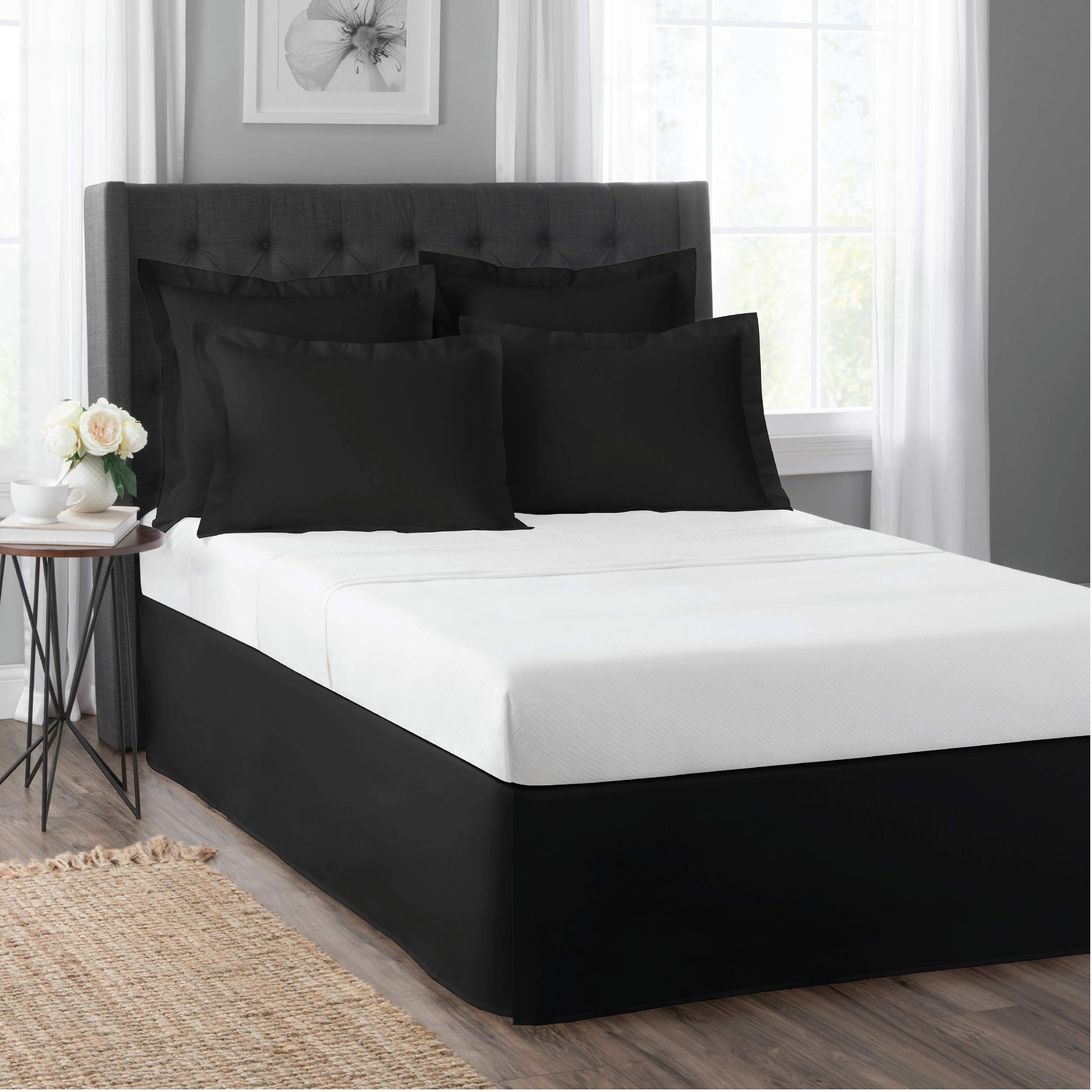 Today? Home Classic Tailored Bed Skirt Dust Ruffle, Cotton Blend Design, 14' Drop Length, King, Black