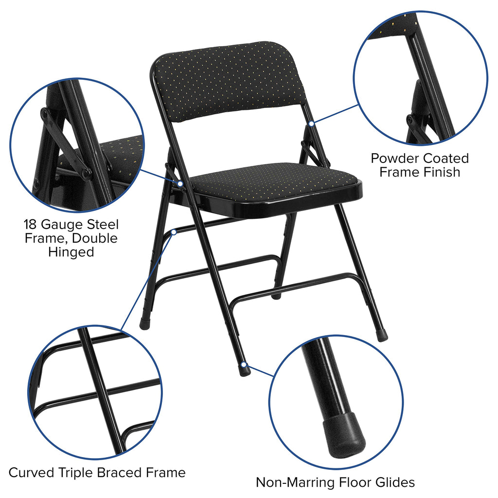 Flash Furniture HERCULES Series Curved Triple Braced & Double Hinged Black Patterned Fabric Metal Folding Chair