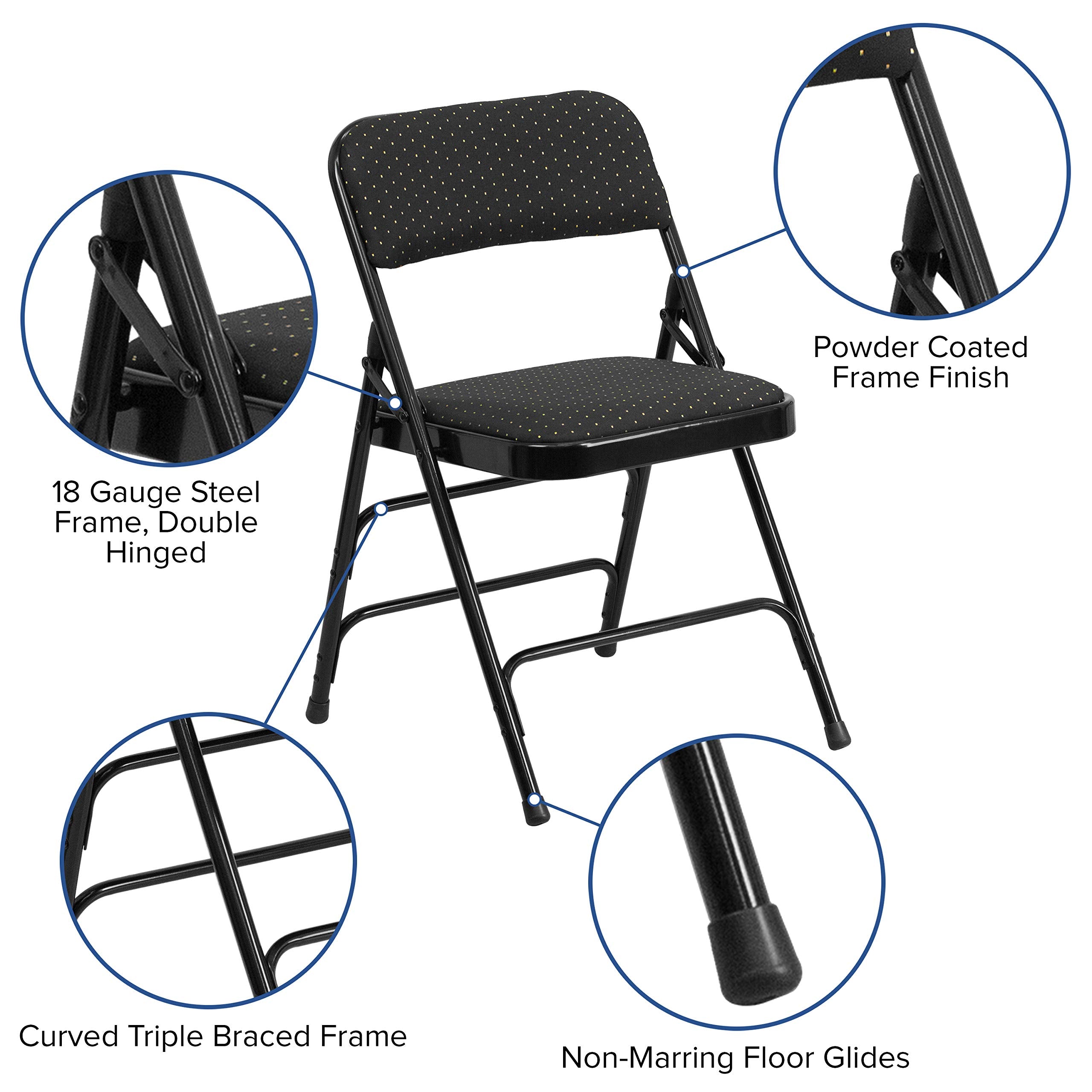 Flash Furniture HERCULES Series Curved Triple Braced & Double Hinged Black Patterned Fabric Metal Folding Chair