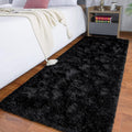 Keeko Fluffy Rugs for Bedroom Living Room, 2x6 Black Bedside Runner Rug Indoor Non Slip Plush Fuzzy Rug Ultra Soft Cute Washable
