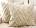 Drnou Set Of 2 Faux Fur Beige Throw Pillow Covers 28X28,Soft Checkborad Pattern Decorative Boho Pillow Cover Case Cushion Cover