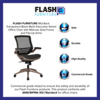 Flash Furniture Warfield Mid-Back Transparent Black Mesh Executive Swivel Office Chair With Melrose Gold Frame And Flip-Up Arms
