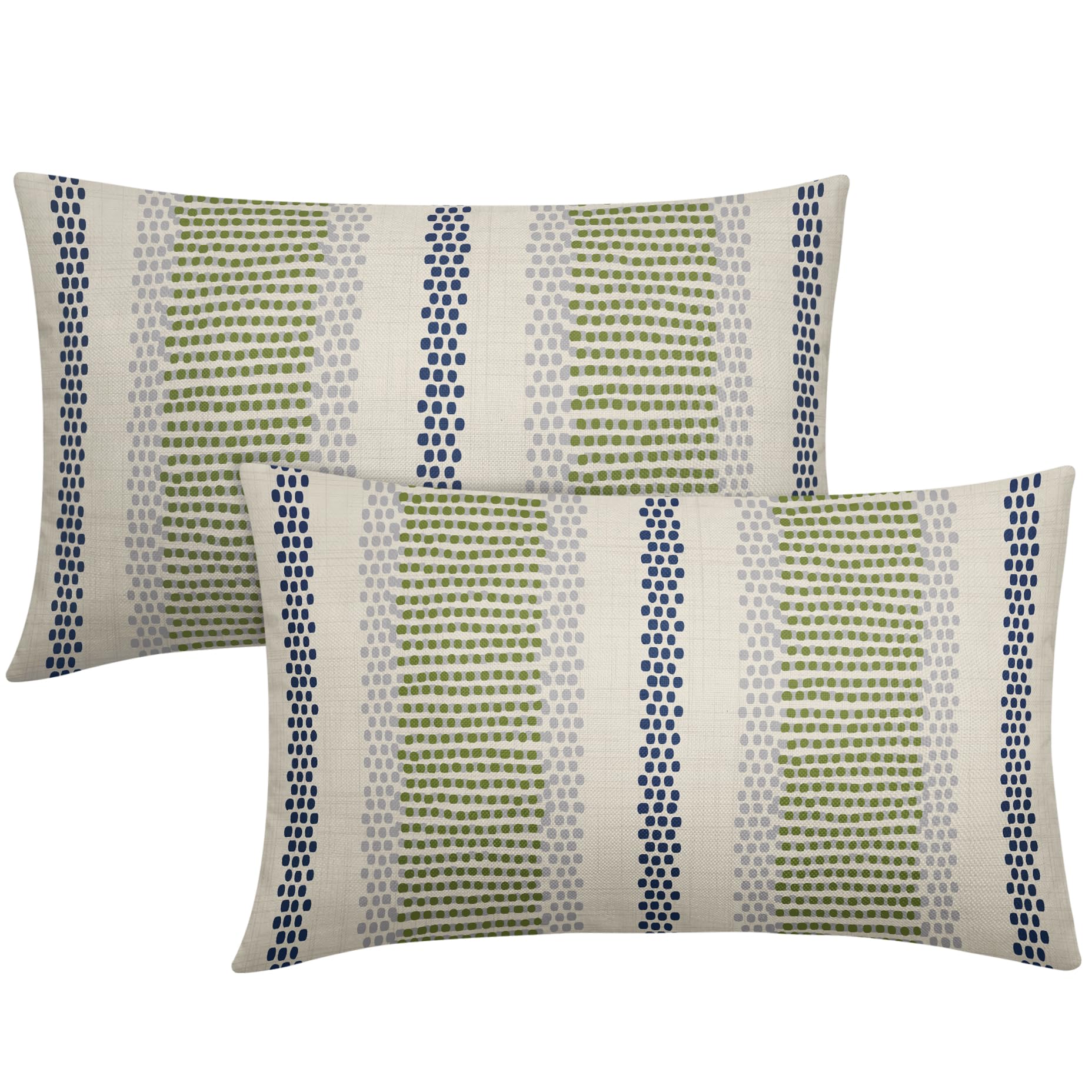 Navy Blue Lime Green Pillow Covers 12X20 Set Of 2 Grey Dot Print Striped Lumbar Rectangle Decorative Outdoor Pillowcases Boho Ru