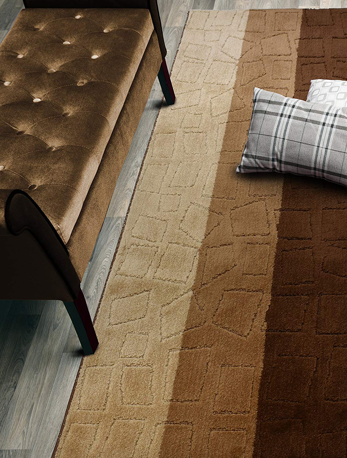 ORFA HOME Custom Size Hallway Runner Rug, Slip Resistant, 26 Inch Wide X Your Choice of Length, Squares Brown, 26 Inch X 27 feet