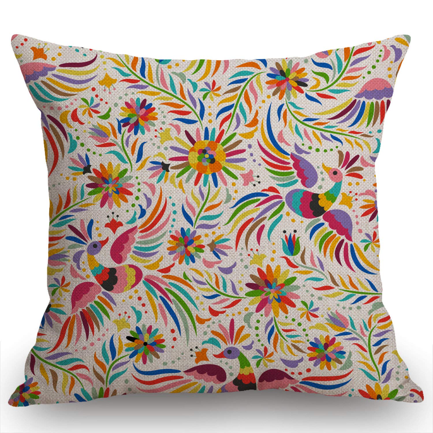 Swono Mexican Floral Decorations Pillow Cover Ethnic Art Birds And Paisley Flowers Farmhouse Decor Throw Pillow Cases Cushion Co