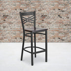 Flash Furniture HERCULES Series Black ''X'' Back Metal Restaurant Barstool - Walnut Wood Seat