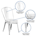 Flash Furniture Commercial Grade Distressed White Metal Indoor-Outdoor Stackable Chair