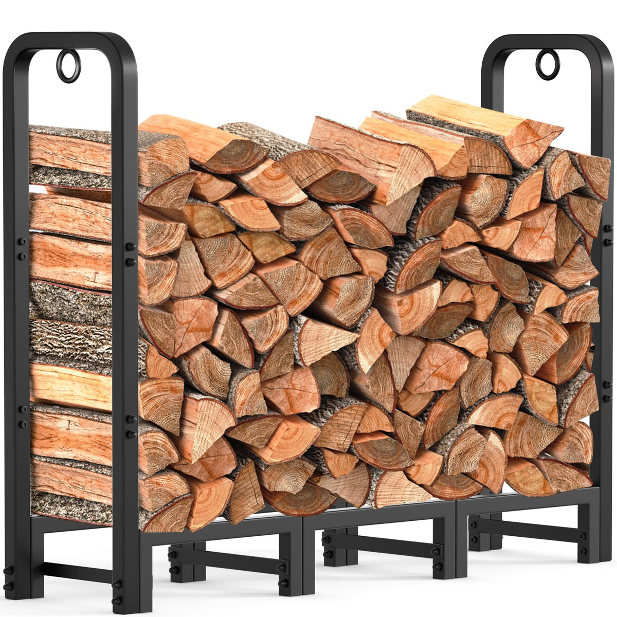 Amagabeli Garden & Home 4Ft Firewood Log Rack Outdoor Indoor Heavy Duty Wrought Iron Fire Wood Holder Outdoors Stand Tubular Woo