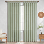 Koufall Sage Green Sheer Curtains 84 Inches Long Linen Boho Canopy Bed Curtains 84 Inch Length 2 Panels Set For Bedroom,Light Green