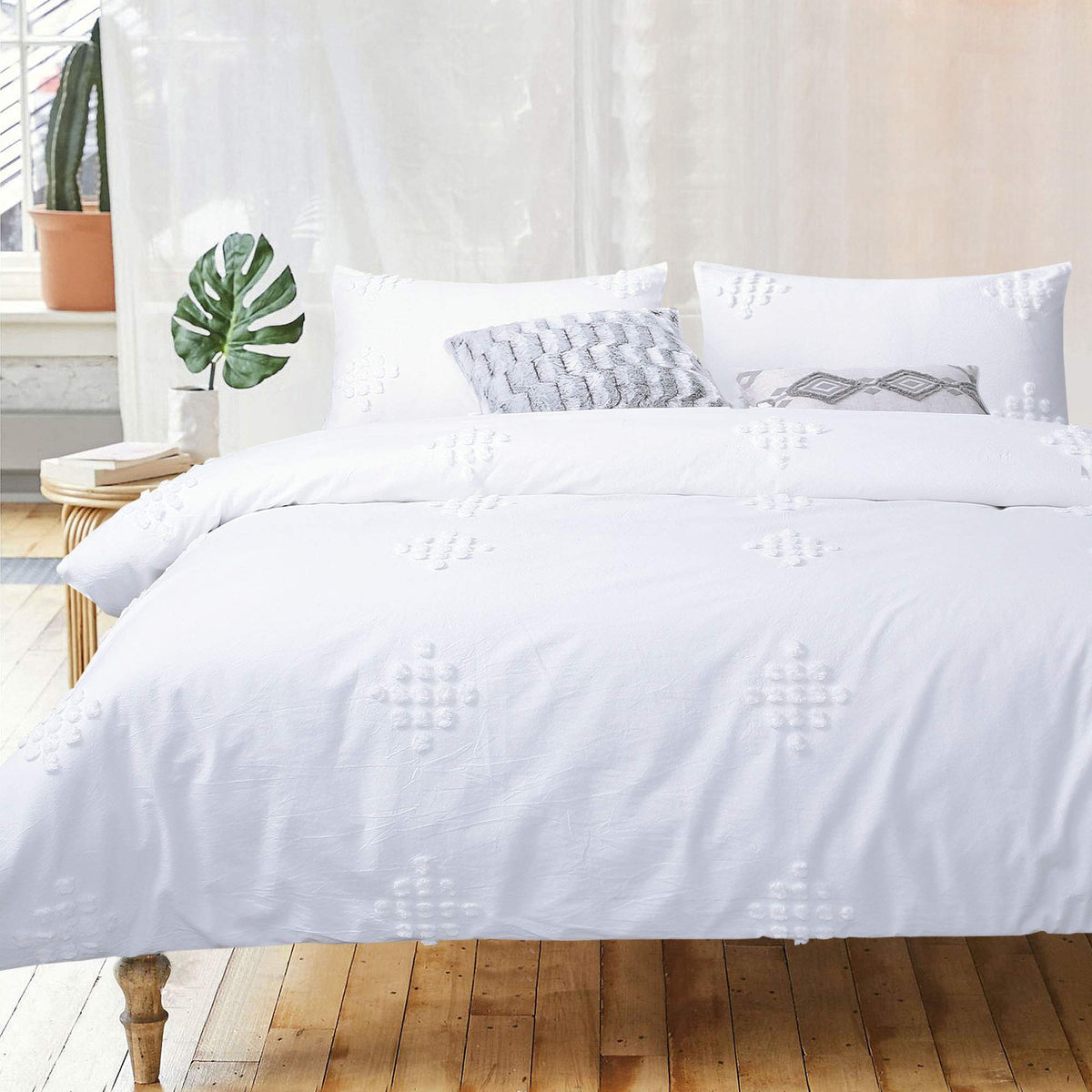Yinfung Tufted Duvet Cover Cotton Textured Boho Queen White Clipped Dot Shabby Chic Jacquard Geo Elegant Pretty Cute Duvet Cover