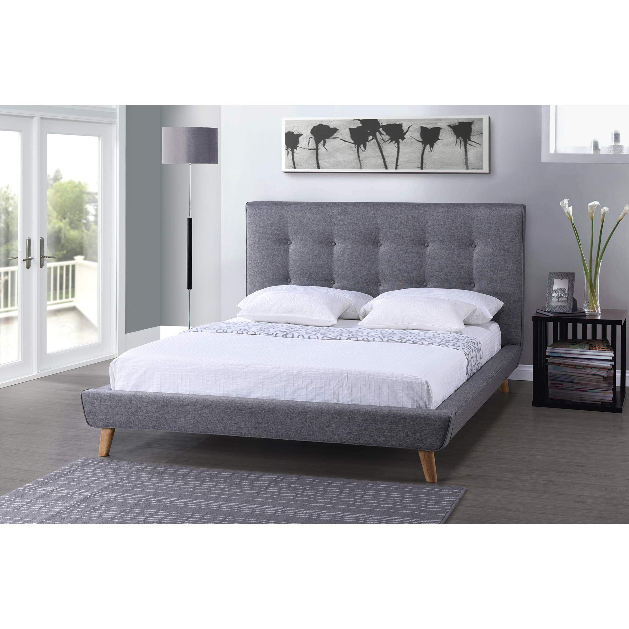 Baxton Studio Jonesy Scandinavian Style Mid Century Fabric Upholstered Platform Bed, Full, Grey