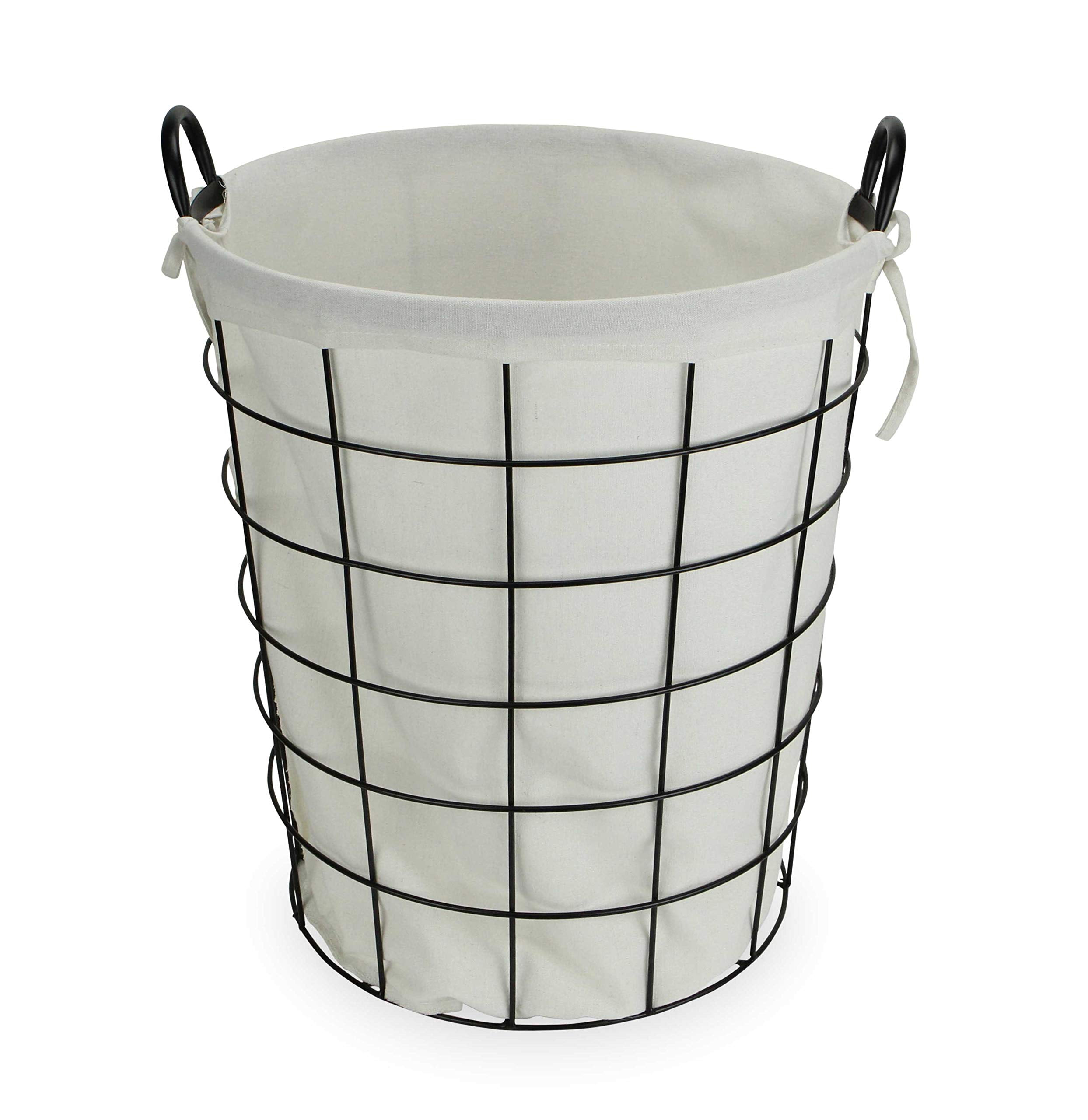 HomeRoots Large White Fabric Lined Metal Laundry Type Basket With Handle