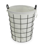 HomeRoots Large White Fabric Lined Metal Laundry Type Basket With Handle