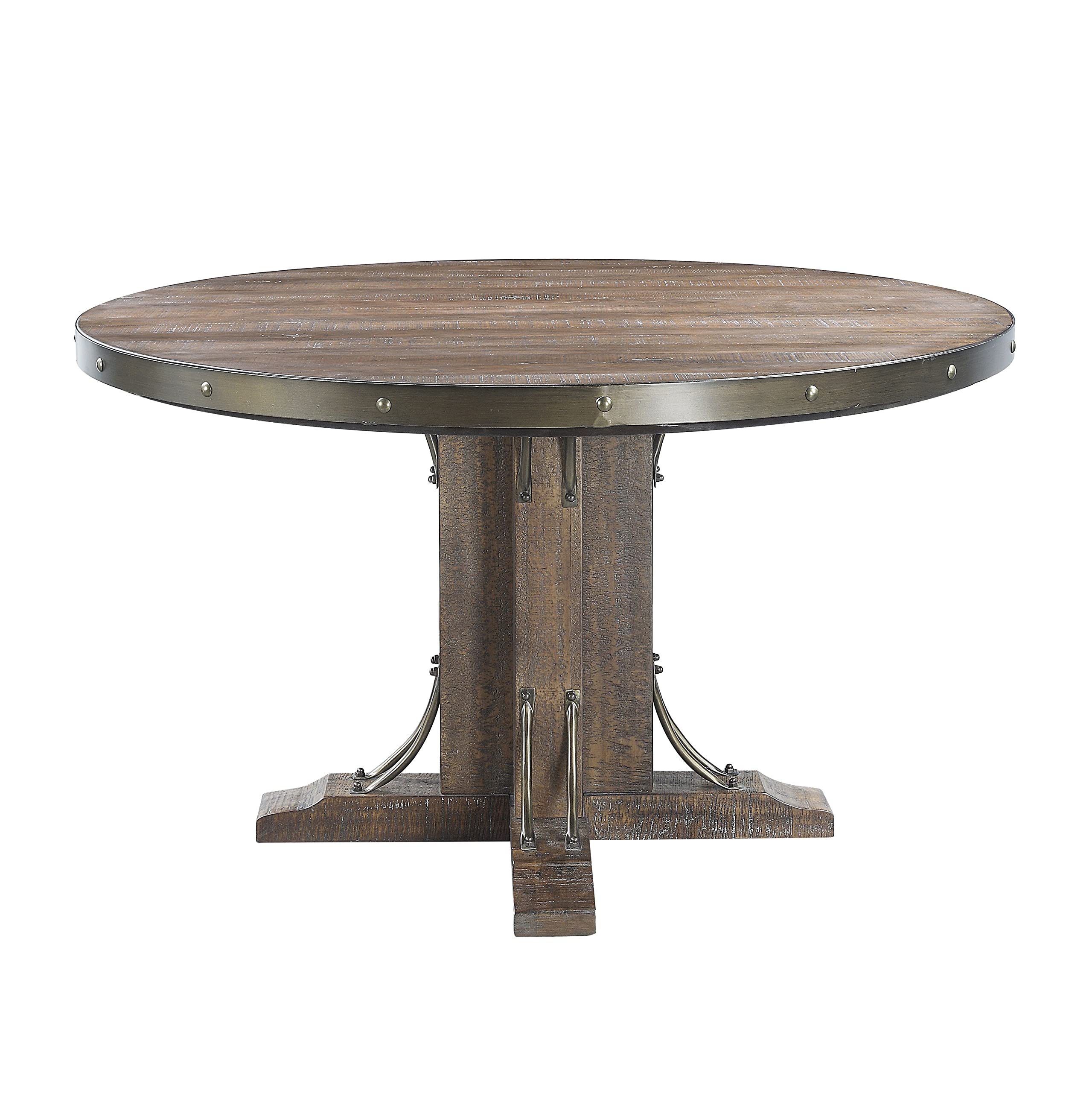 Acme Raphaela Round Wooden Dining Table in Weathered Cherry