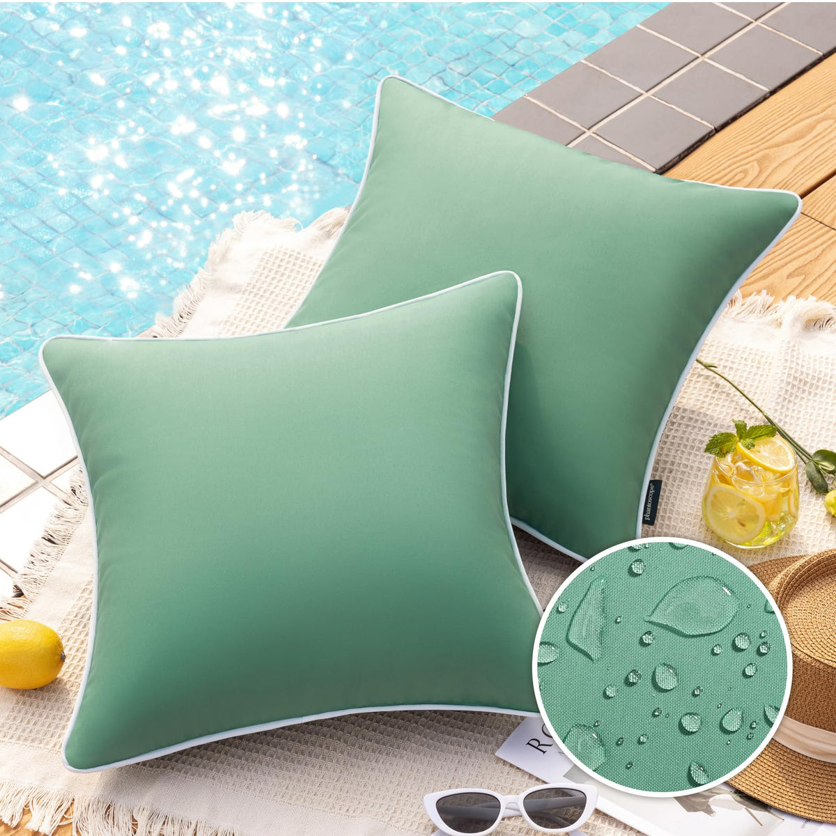 Phantoscope Pack Of 2 Outdoor Waterproof Throw Pillow Covers Decorative Square Cushion Case Patio Pillows For Couch Tent Sunbrel