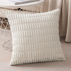 Anroduo Pack Of 2 Cream White Pillow Covers Decorative Throw Pillows 16X16 Inch For Couch Bed Living Room Soft Corduroy Striped