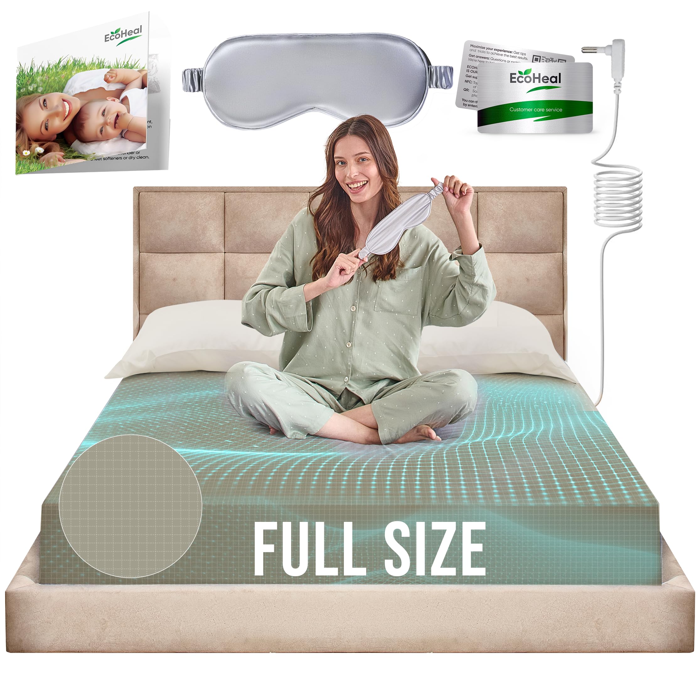 Earth Grounding Fitted Sheet Full Size With 12% Silver Fiber & 4% Silk & 84% Organic Cotton - Green- Soft Earth Grounding Well B