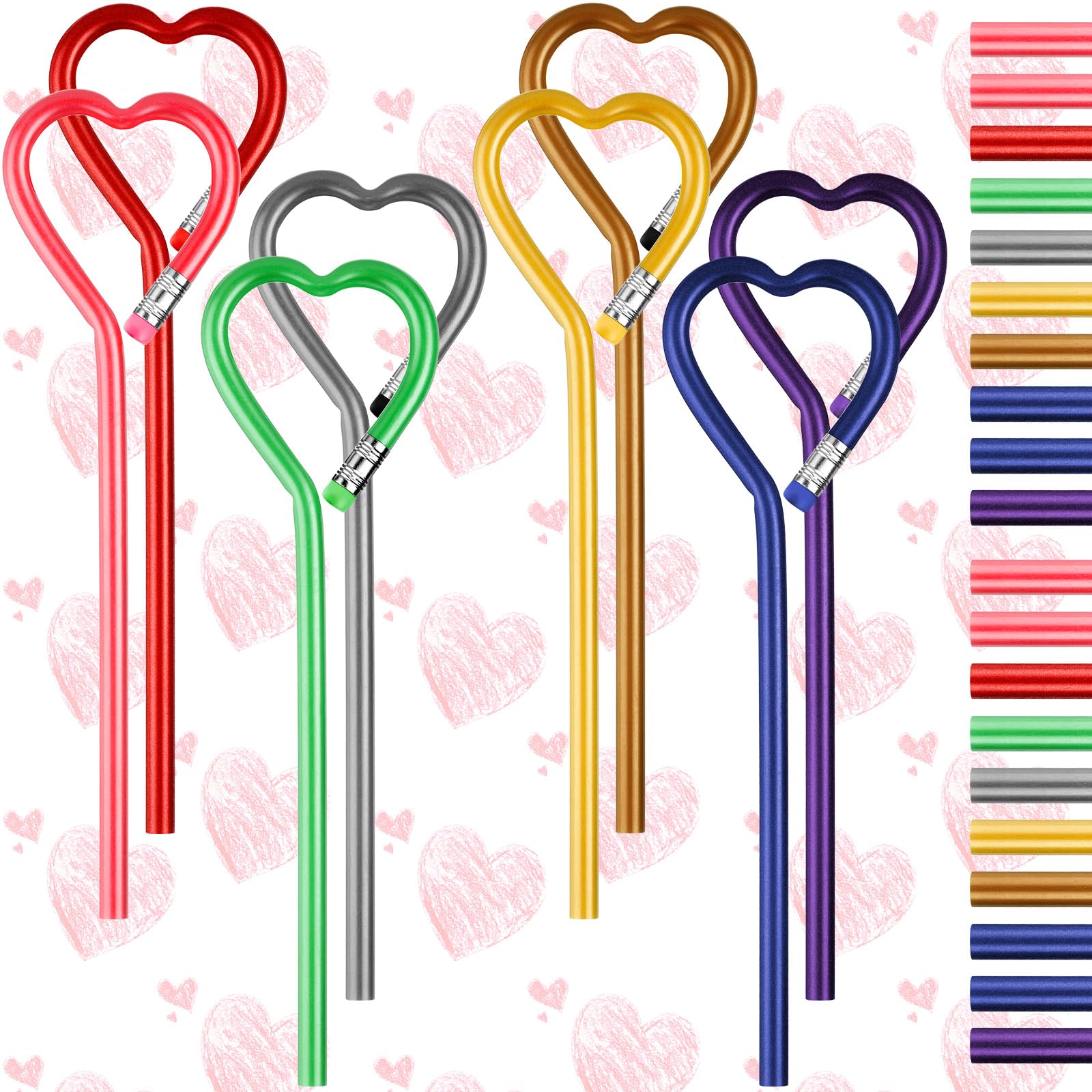 Fainne 28 Pcs Valentine'S Day Pencils Heart Shape Pencils Assorted Colorful Heart Wooden Note Pencil For Kids Valentines Gift Cl