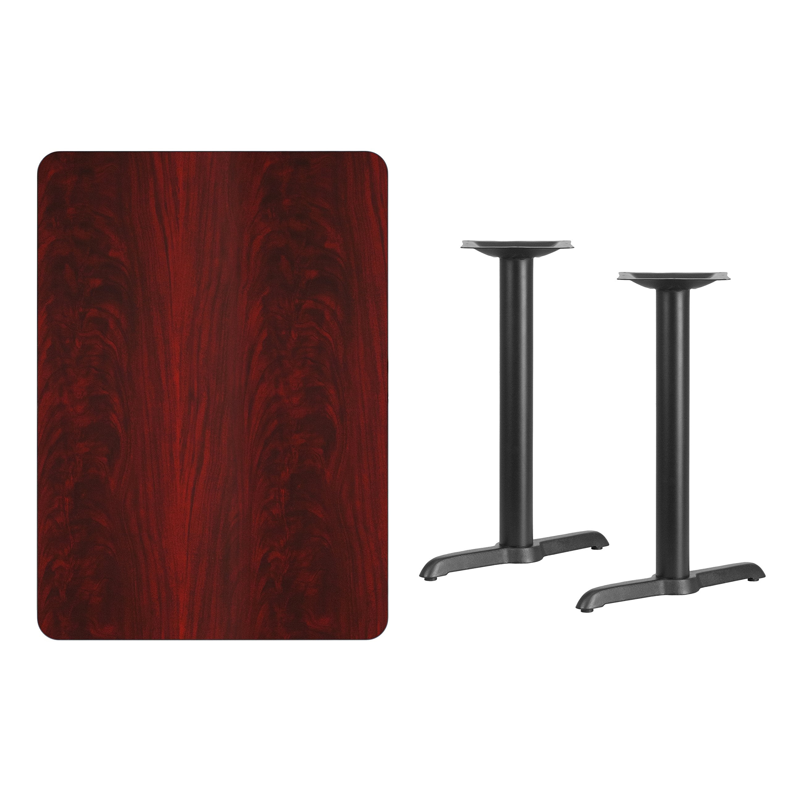 Flash Furniture Graniss 30'' x 42'' Rectangular Mahogany Laminate Table Top with 5'' x 22'' Table Height Bases