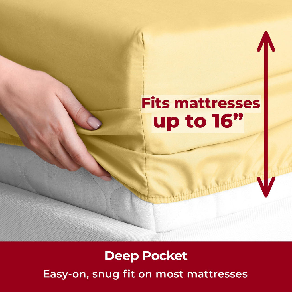 Mellanni Split King Sheet Set - 7-Piece Iconic Collection Bedding, (Including 4 Pillowcases), 16-Inch Deep Pocket, Easy Care, Extra Soft, Cooling Sheets, Brushed Microfiber - Yellow