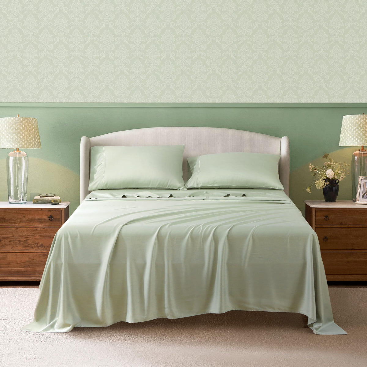 L Linen World King Sheets, Rayon Derived From Bamboo, Cooling Bed Sheets Set,Deep Pocket Up To 16', 4 Pieces Silky Soft, Breath