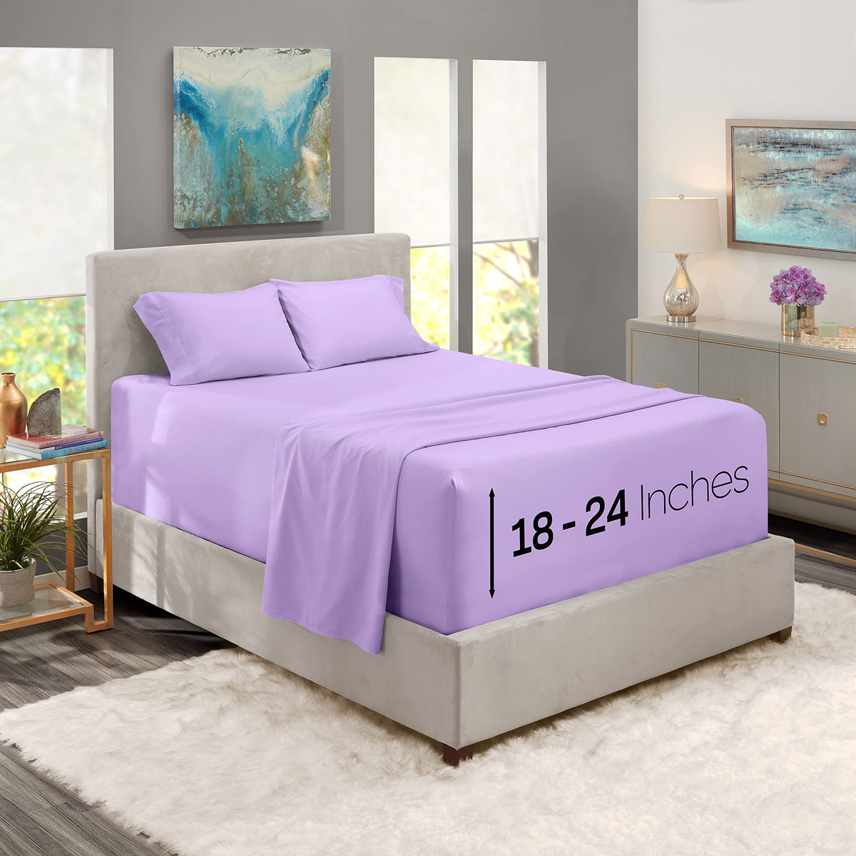 Nestl Bed Linen Set, 4 Piece King Size Sheets, Deep Pocket, Lavender, Microfiber