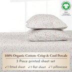 California Design Den Twin Floral Sheet Set, 100% Organic Cotton Percale Sheets, Deep Pocket Twin Sheets & Pillowcase Set - Floral