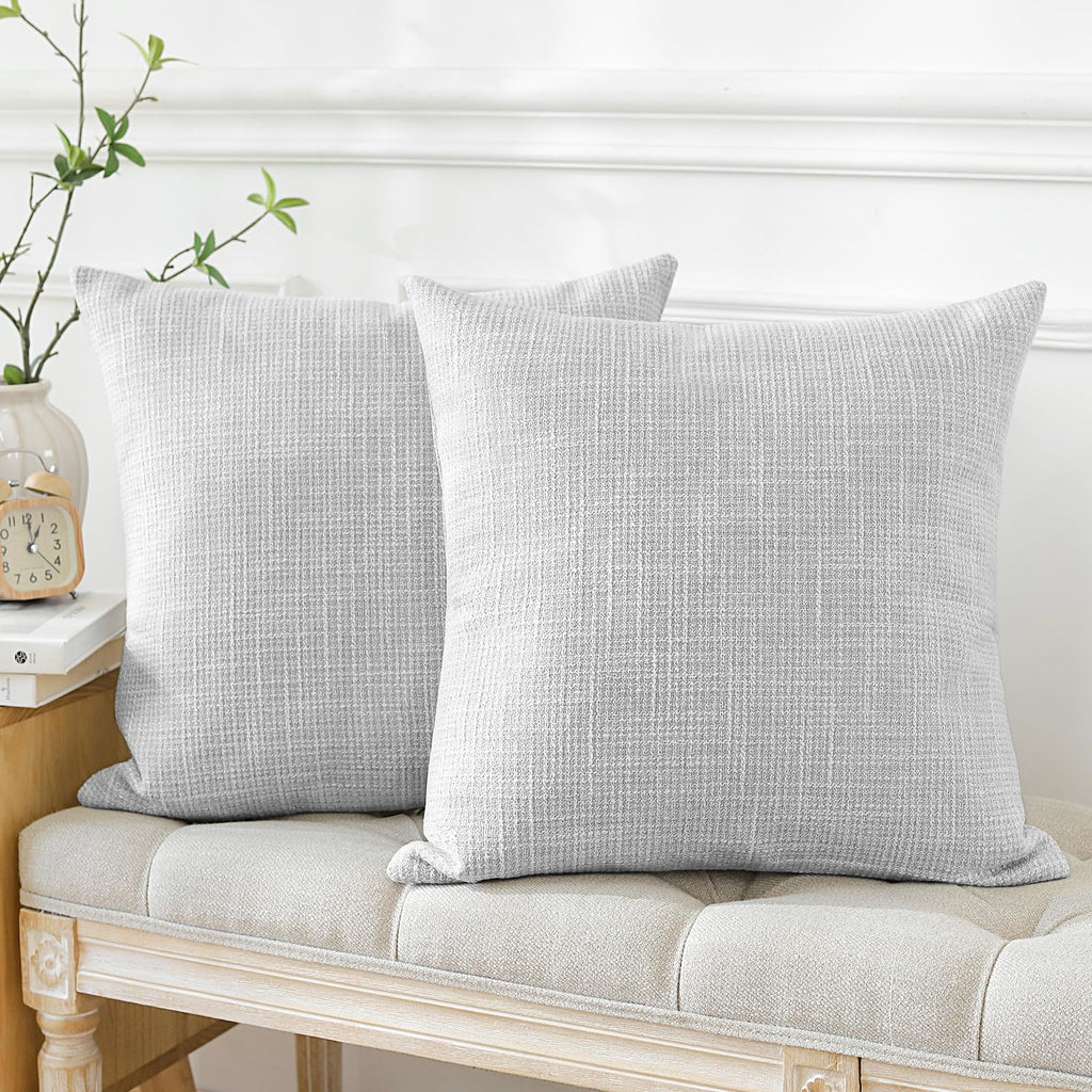 Otostar Pack Of 2 Throw Pillow Covers 18X18 Inch Linen Light Grey Pillowcases Farmhouse Decorative Solid Pillow Covers 45X45 Cm