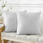 Otostar Pack Of 2 Throw Pillow Covers 18X18 Inch Linen Light Grey Pillowcases Farmhouse Decorative Solid Pillow Covers 45X45 Cm