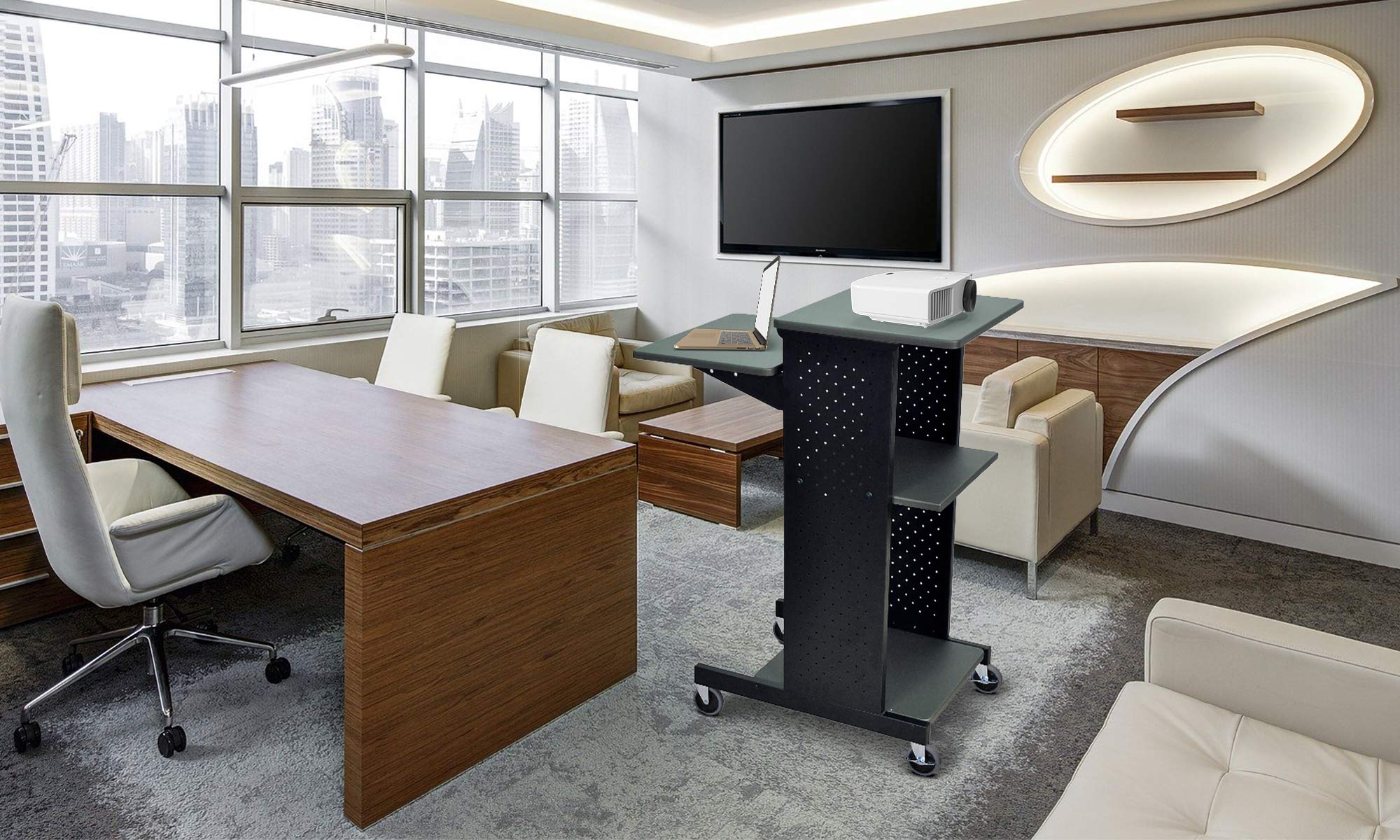 LUXOR PS4000 40" Mobile Presenters Station, with Four Rolling Casters with Two Locking Brakes, for Office and Classroom Presentation Needs