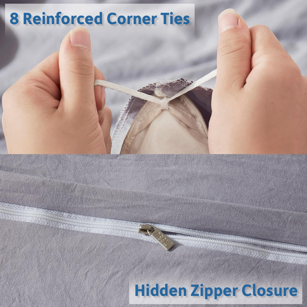 Nestl Grey Lavender Duvet Cover Queen Size - Soft Prewashed Queen Duvet Cover Set, 3 Piece, With Zipper Closure, 1 Duvet Cover 90X90 Inches And 2 Pillow Shams - No Comforter