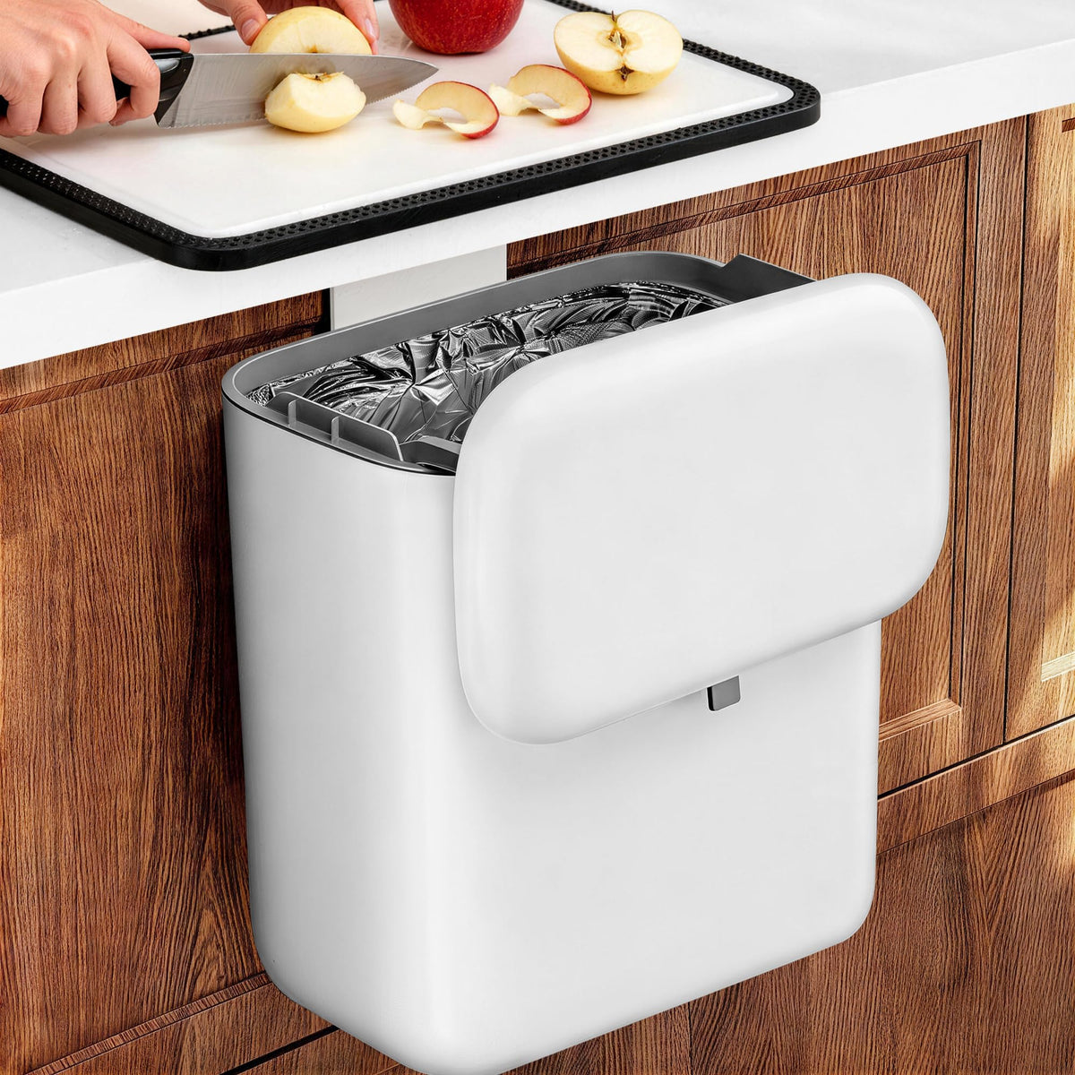 Hoipu Hanging Trash Can with Lid, Kitchen Compost Bin, Waterproof OdorBlocking Countertop Trash Can for Cabinet Door, Under Sin