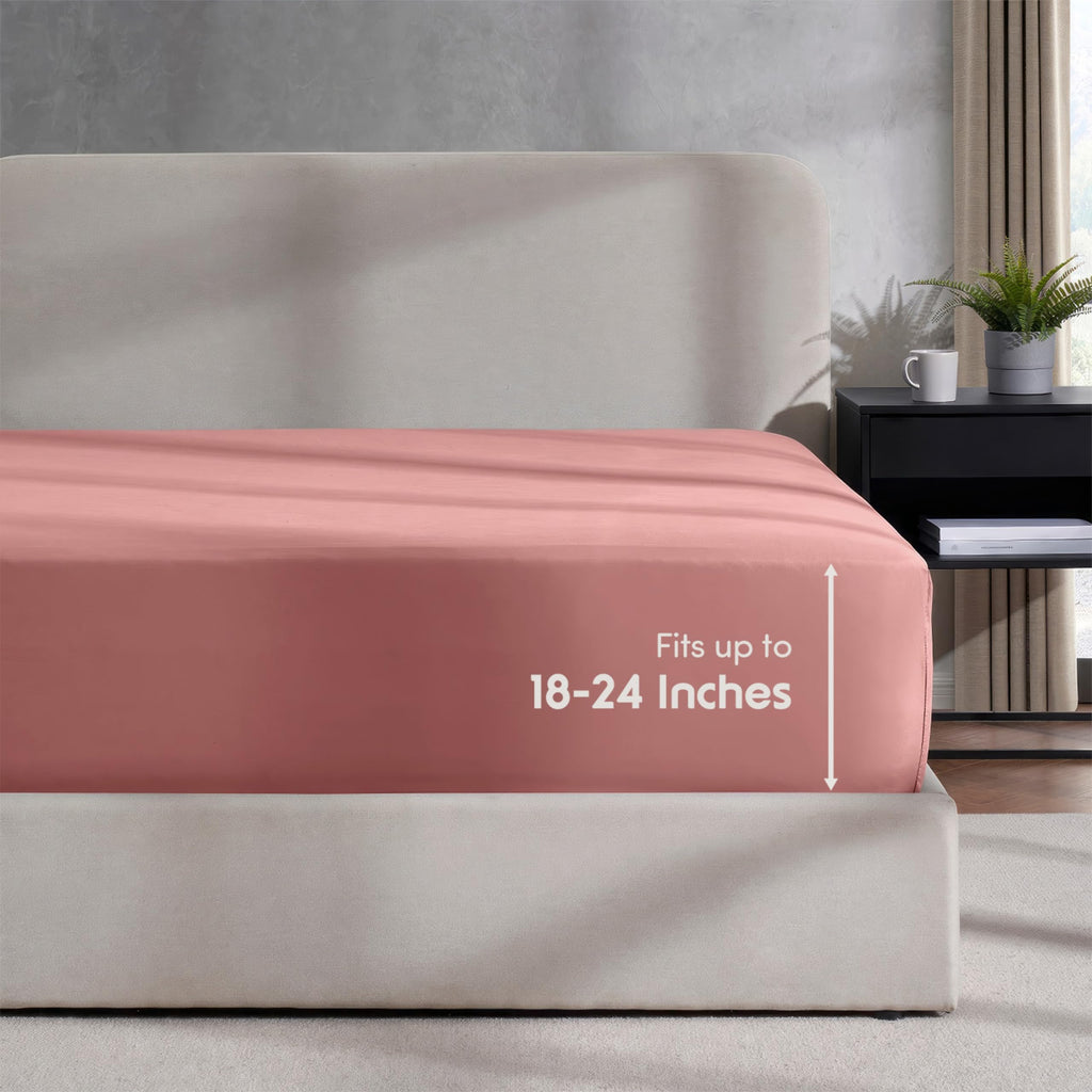 Nestl Pink Clay Twin Fitted Sheet With Extra Deep Pocket, 1800 Microfiber Fabric, Fits Up To 24 Inch Mattress