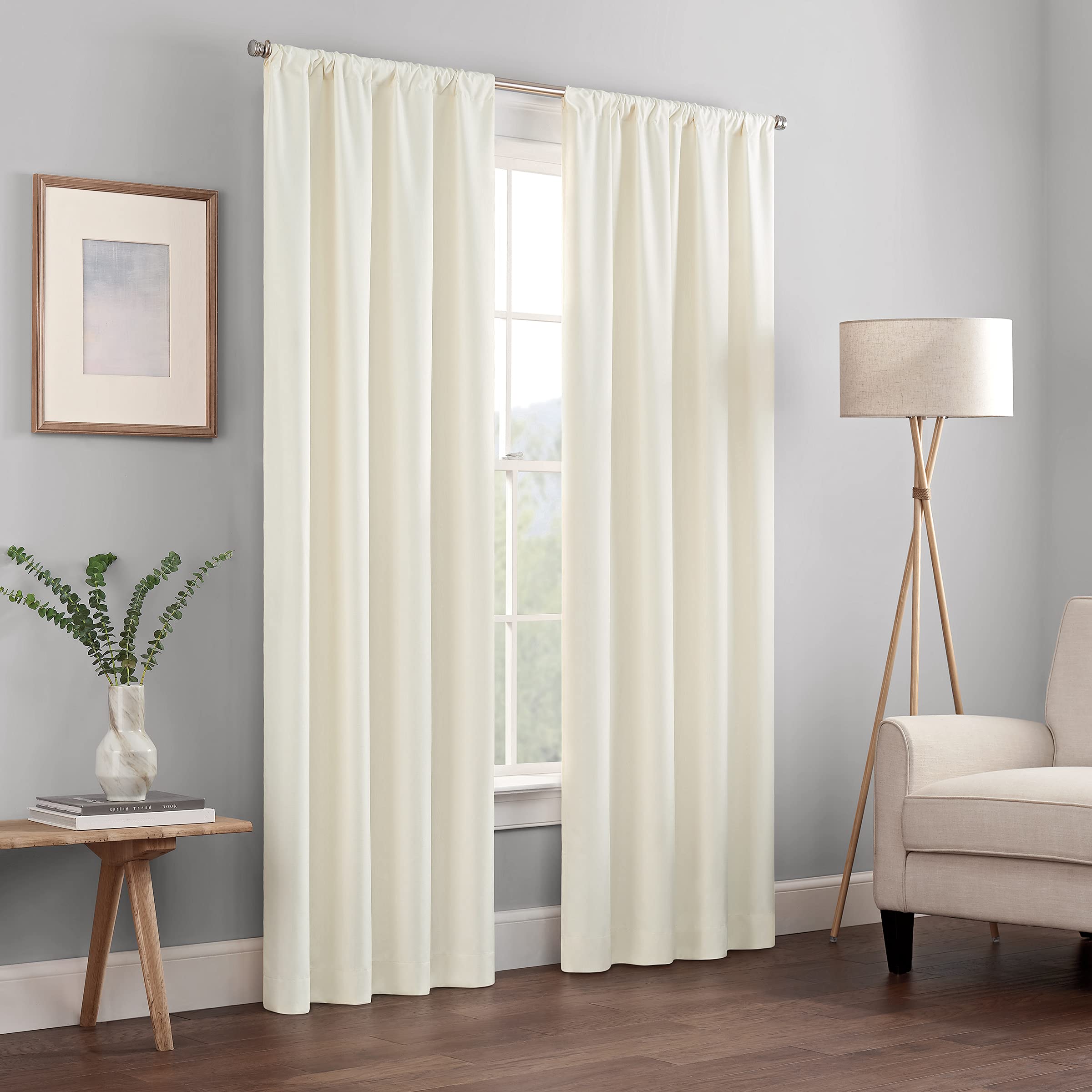 Eclipse Kendall Modern Blackout Thermal Rod Pocket Window Curtain For Bedroom Or Living Room (1 Panel), 42 X 95, Ivory