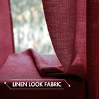 Miulee Burgundy Red Faux Linen Textured Sheer Curtains 96 Inches Long 2 Panels For Bedroom Living Room Grommet Light Filtering C