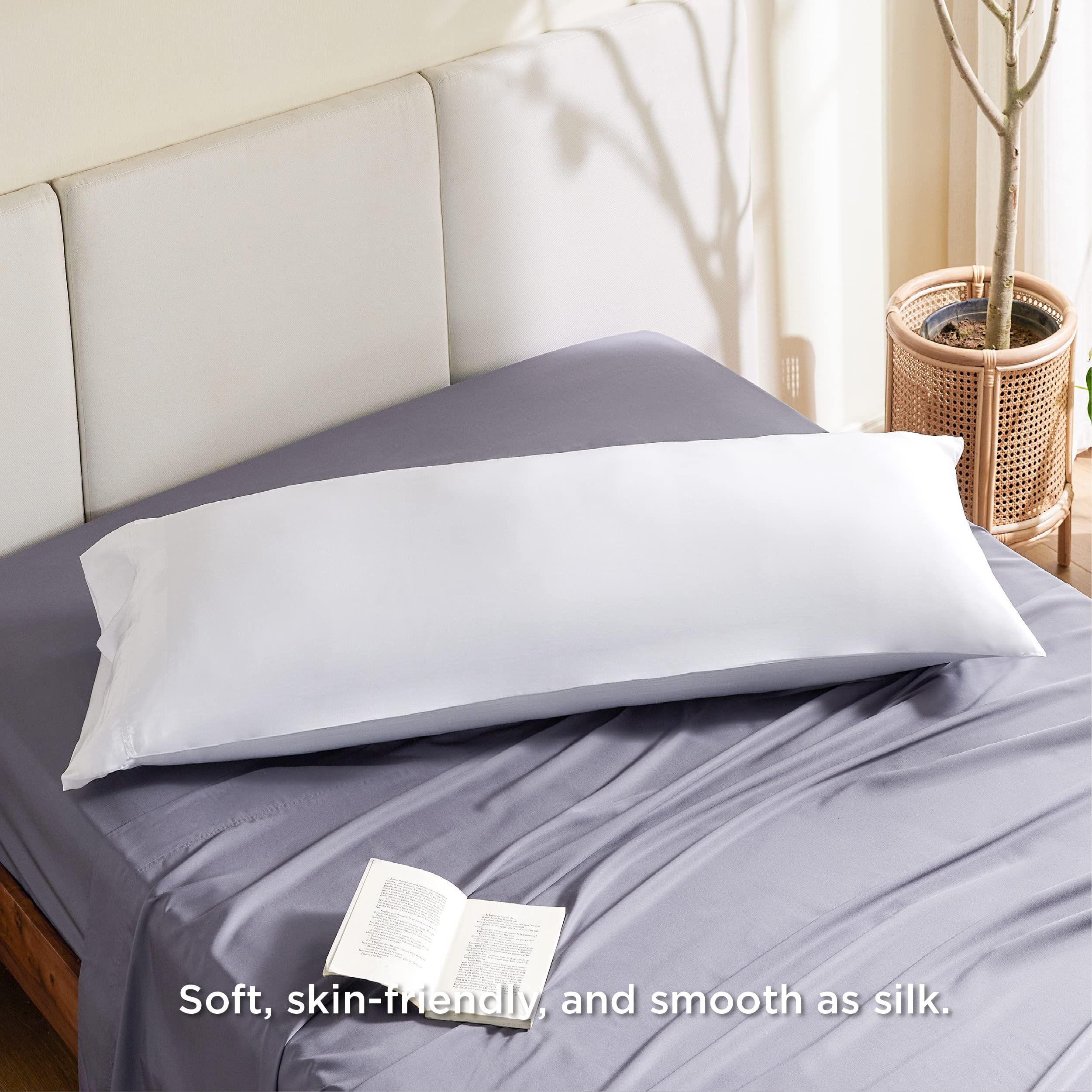 Bedsure Body Pillow Cover - White Long Cooling Pillow Cases, 100% Rayon Derived From Bamboo, Soft & Breathable Body Pillowcase With Envelope Closure, Gifts For Women Or Men, 1 Pack, 20X54 Inches