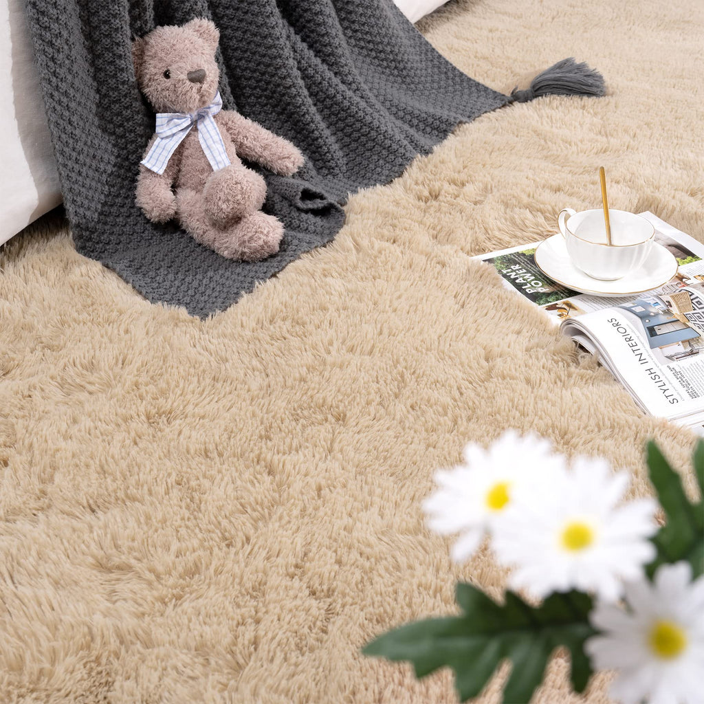 Detum Beige Bedroom Rug 4X6 Rugs For Bedroom Dining Room Fluffy Living Room Rug Washable Shag Rug Nonslip Area Rug Modern Home D