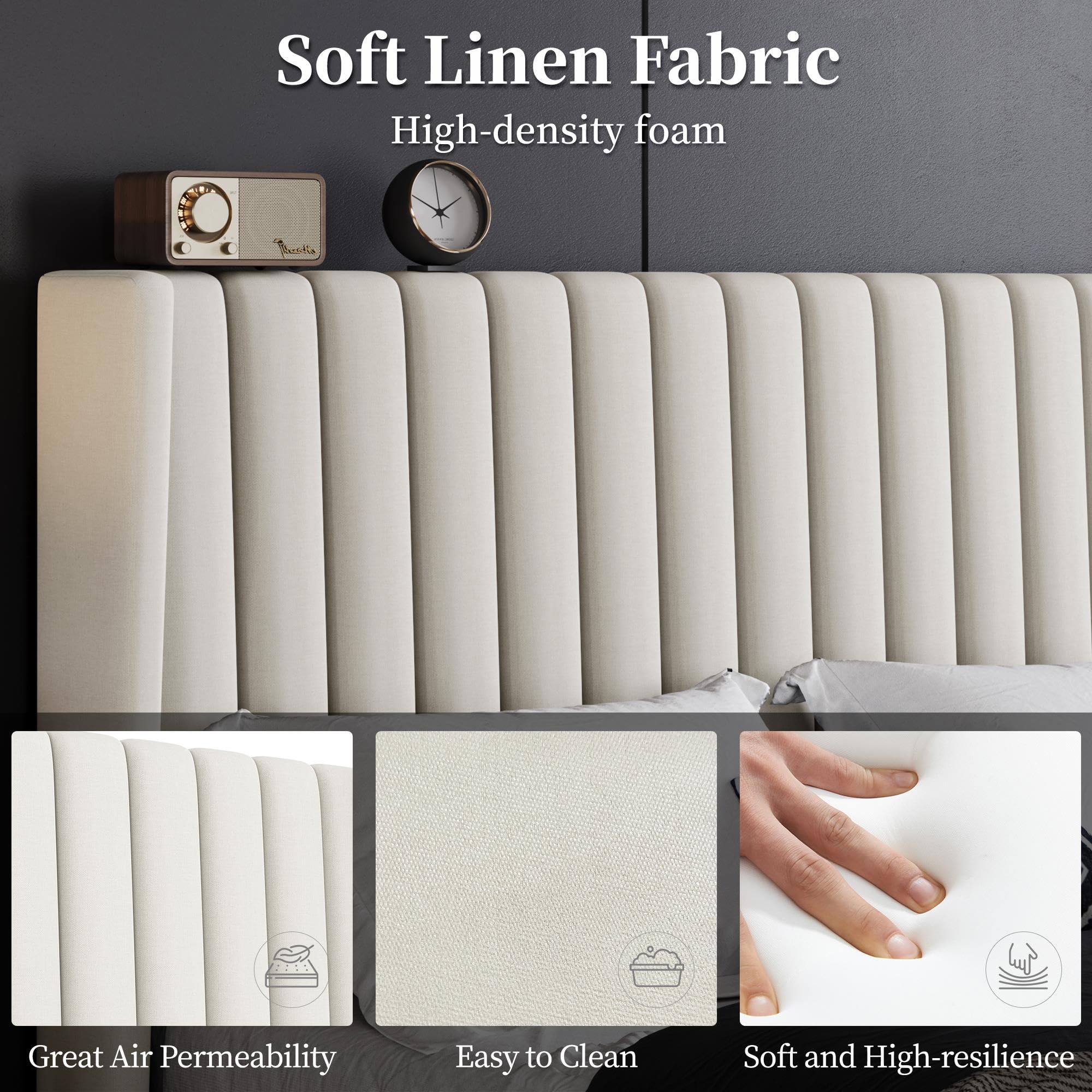 Yaheetech Full Bed Frame Upholstered Platform Bed With Fabric Headboard, Wing Edge Design/Non-Slip And Noise-Free/Wooden Slats Support/No Box Spring Needed/Easy Assembly, Beige Full Bed