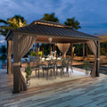 Erommy 10'X13' Hardtop Gazebo, Galvanized Steel Outdoor Aluminum Canopy With Netting And Shaded Curtains, Double Roof Pergolas,