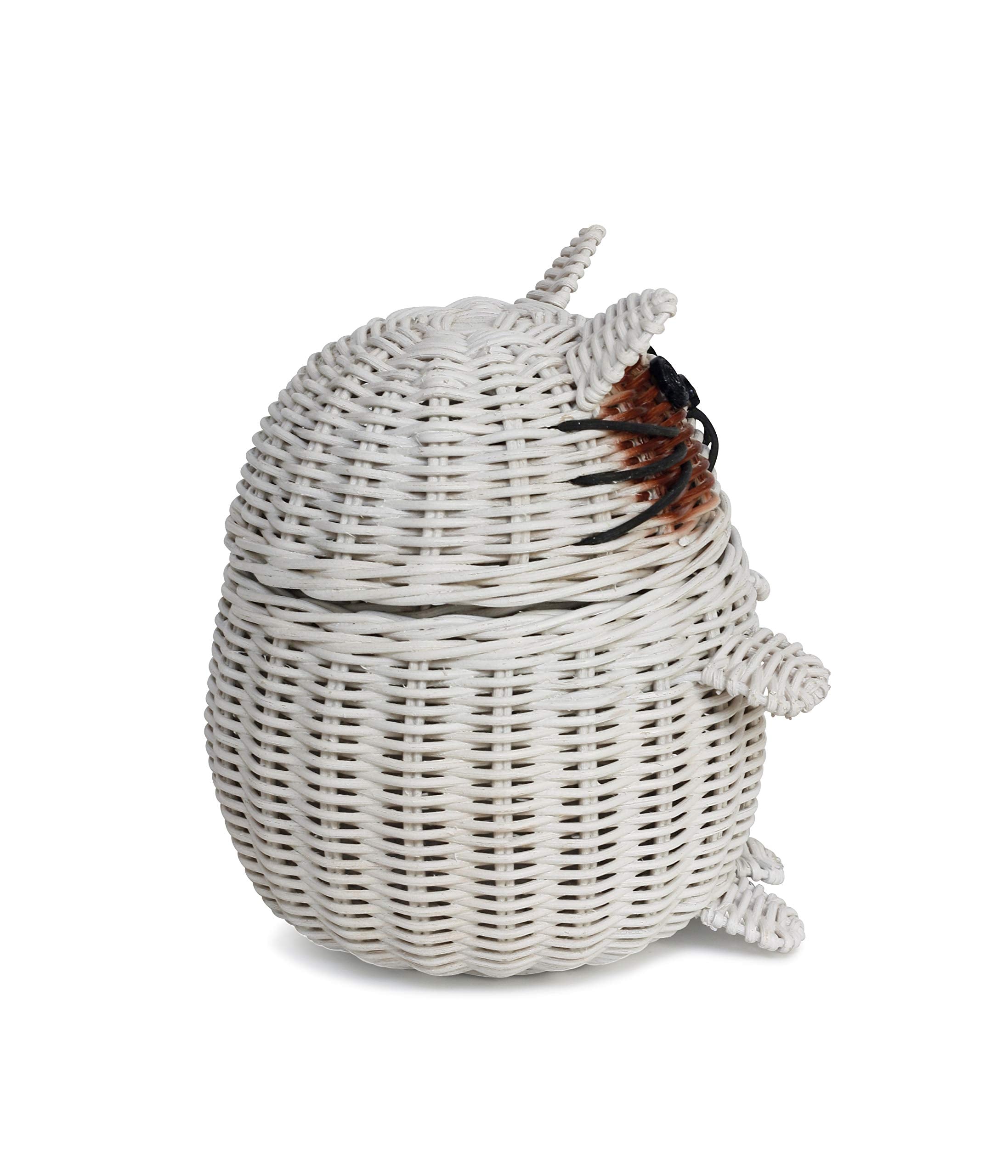 G6 Collection Cat Rattan Storage Basket With Lid Decorative Bin Home Decor Hand Woven Shelf Organizer Cute Handmade Handcrafted