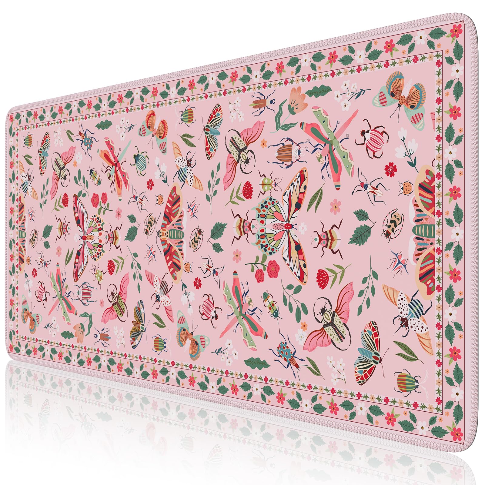 Icasso Pink Desk Pad Mat, Xxl Large Mouse Pad, Desk Matt For Desktop, Anti-Slip Big Mousepad With Stitched Edges, Mouse Mat For