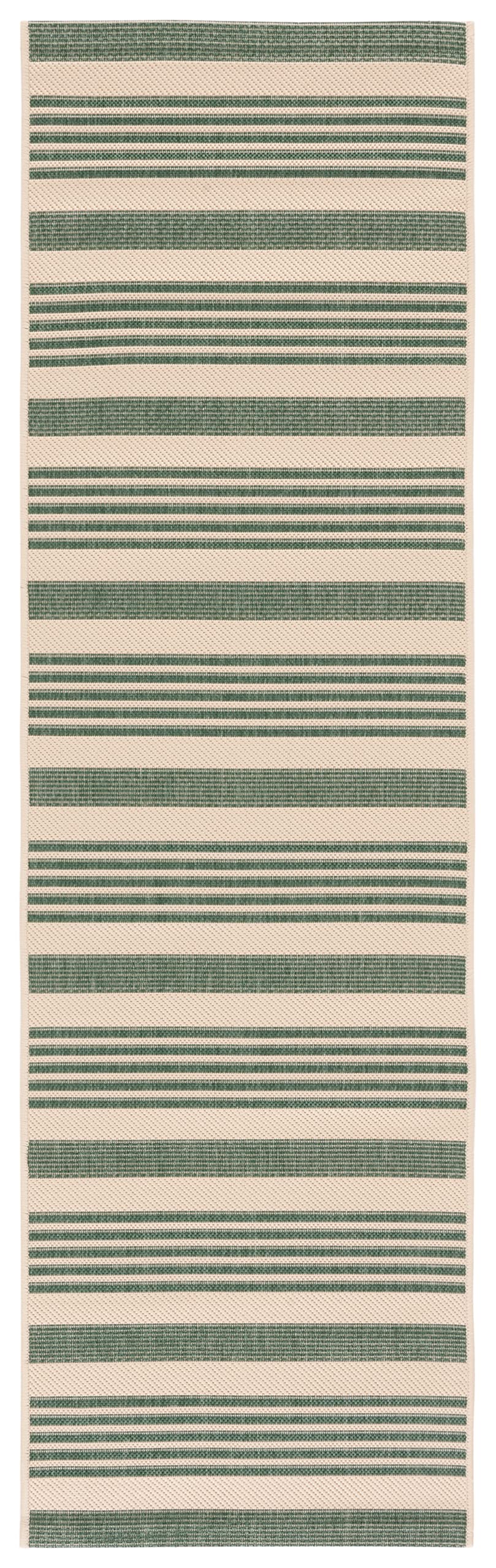 Safavieh Courtyard Collection Runner Rug - 2'3'' X 6'7'', Beige & Dark Green, Stripe Design, Non-Shedding & Easy Care, Indoor/Ou