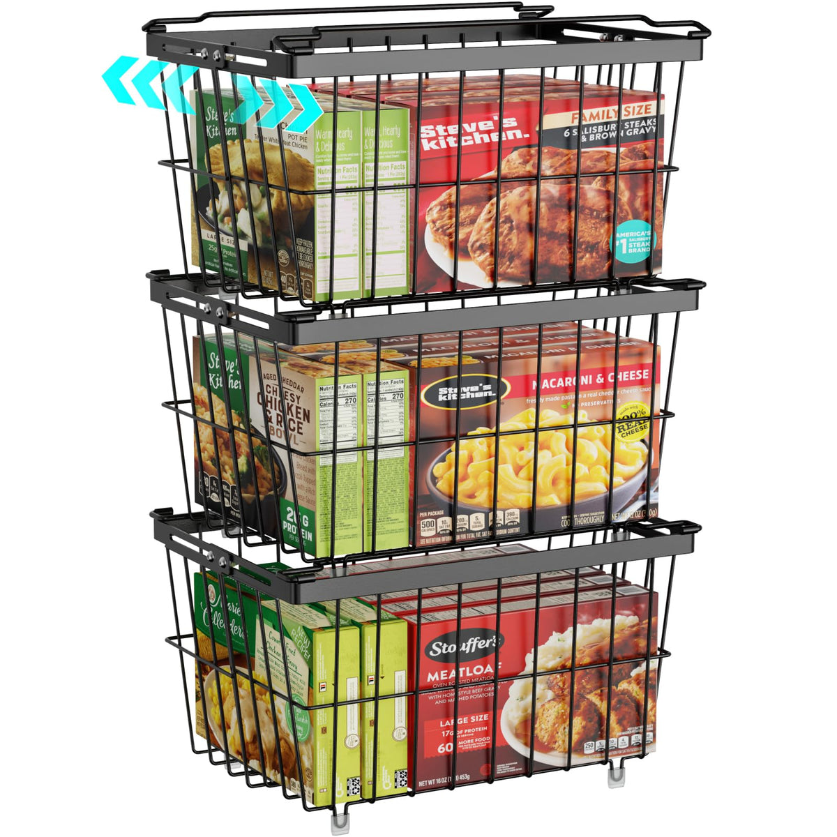 iSPECLE Freezer Organizer Bins  Adjustable Width & Extra Depth, 3 Pack