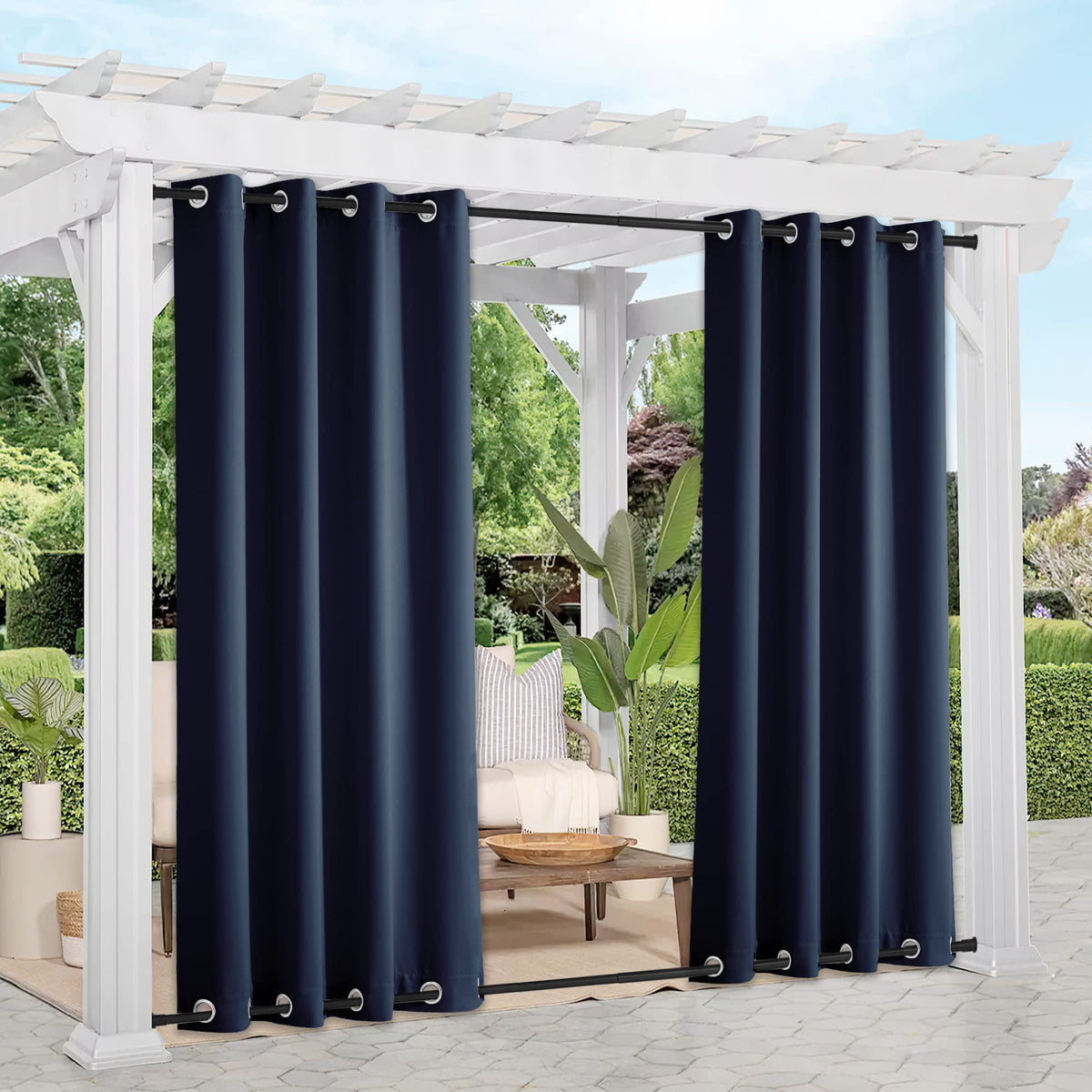 Nicetown 2 Panels Outdoor Curtains For Patio Waterproof, Rustproof Top And Bottom Grommet Windproof Drapes Thermal Insulated Bla
