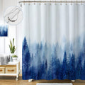 ORTIGIA Blue Misty Forest Shower Curtain Set,Nature Mountain Shower Curtain with Hooks,Fantasy Fog Tree Bath Curtain for Bathroo