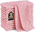 Homaxy 12 Pack Kitchen Dish Cloths (10 x 10 Inches, Pink), Super Soft and Absorbent Coral Velvet Dish Towels, Nonstick Oil Fast 