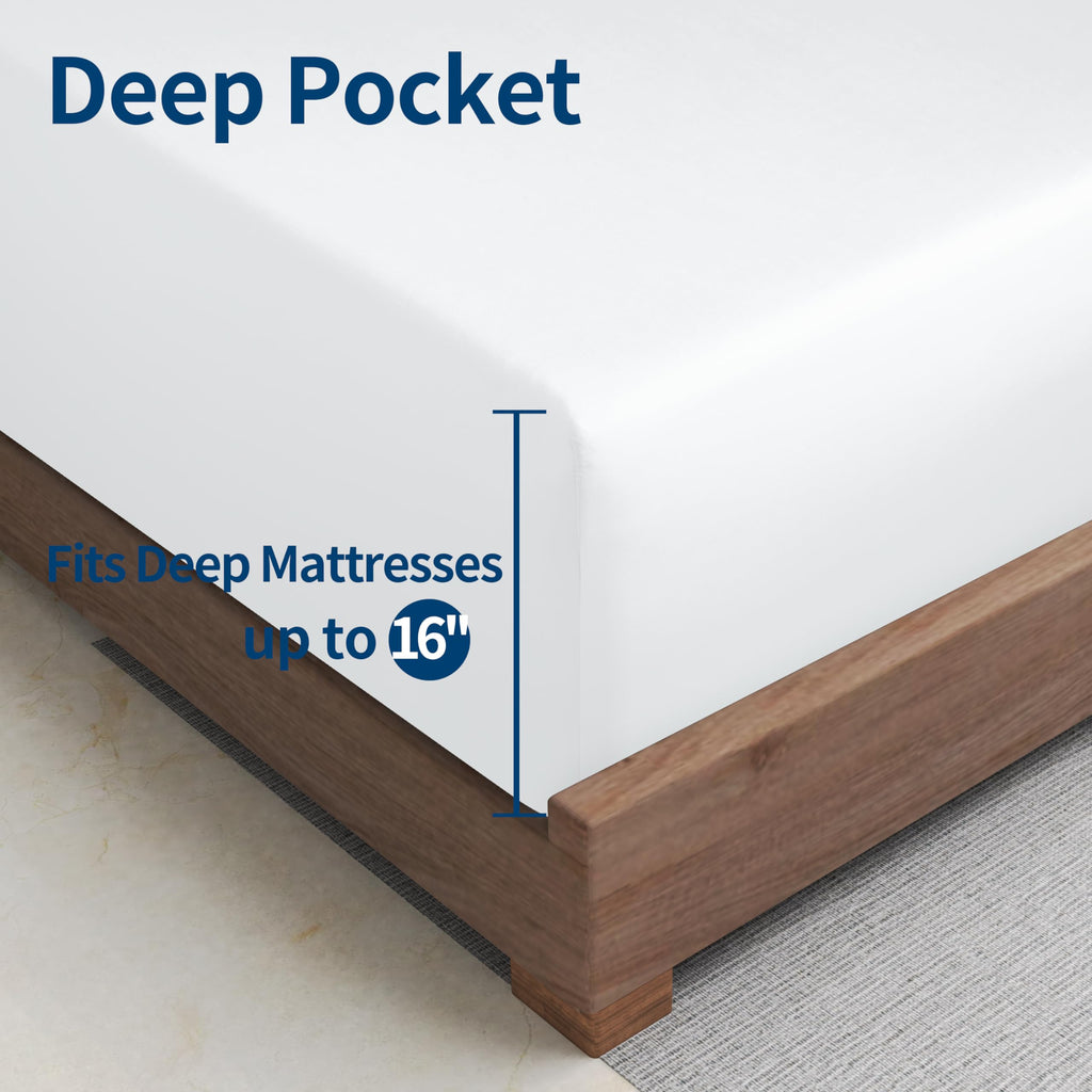 Bamboo Viscose Cooling Fitted Sheet Twin Size Only, 400 Thread Count, 16'' Deep Pocket Cooling Bottom Sheets For Hot Sleeper, Si
