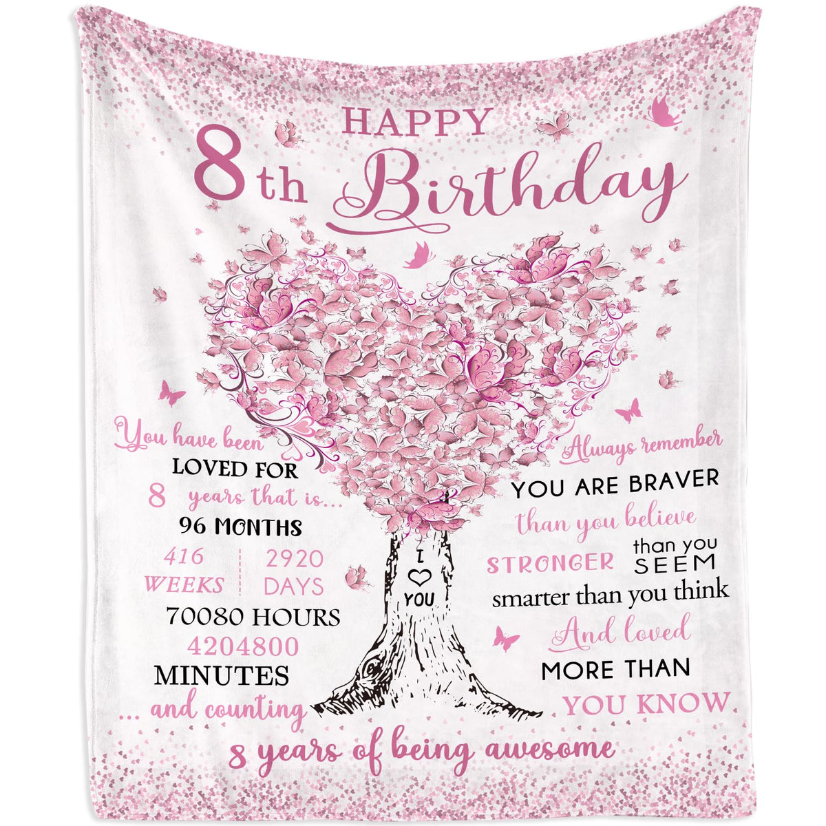 Mubpean 8 Year Old Girl Birthday Gift Blanket 60'X50', Gifts For 8 Year Old Girls, 8 Year Old Girl Gifts, Birthday Gifts For 8
