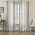 SEEKRIGHT Grey Boho Curtains 72 Inch Length for Living Room Grommet Semi Sheer Linen Curtains Striped Embroidered Window Curtain